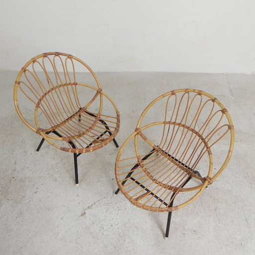 Set of 2 rattan, bamboo children's chairs Rohe Noordwolde, 1950s
