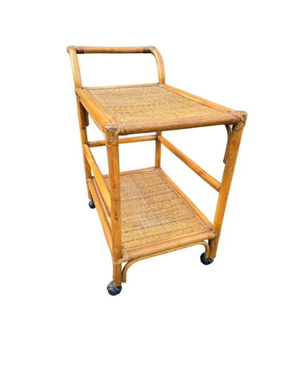 Rolling Serving Cart in Rattan and Cane, 1960s-70s – Bar carts (photo 3 of 5)