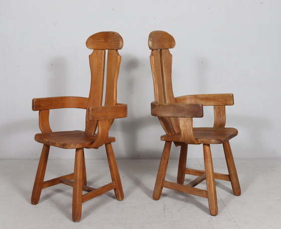 Image 1 of Set di 6 sedie da pranzo brutaliste di De Puydt, rovere, Belgio, anni '70