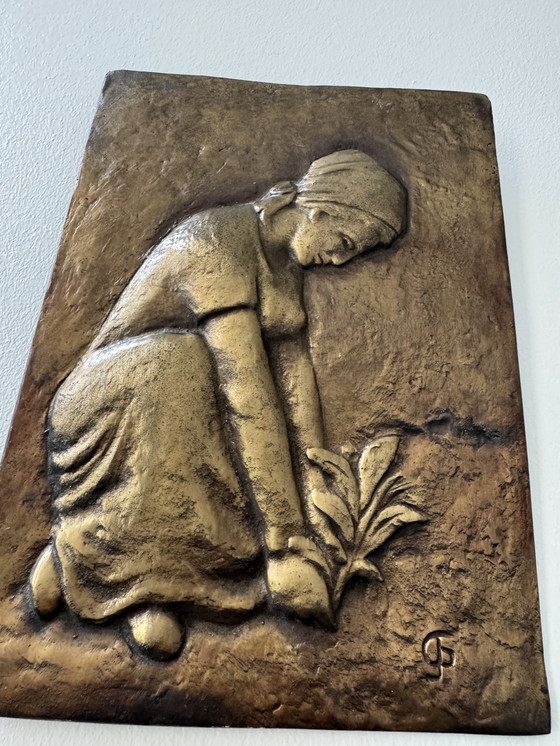 Image 1 of Antique bronze low relief painting