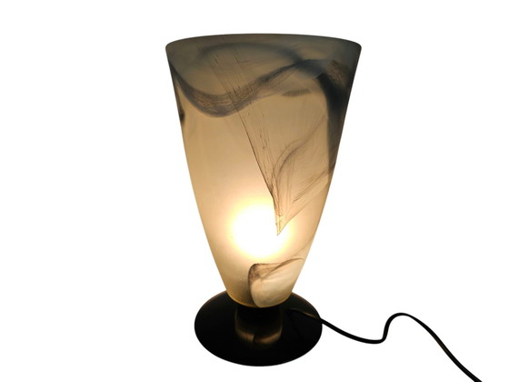 Image 1 of Licht ´88 - Dutch Design - Tafellamp - Kelklamp - Gemarmerd Glas - 80's