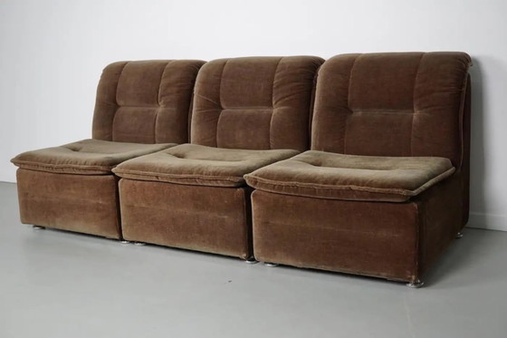 Image 1 of Vintage velvet brown/green modular sofa, 3 elements