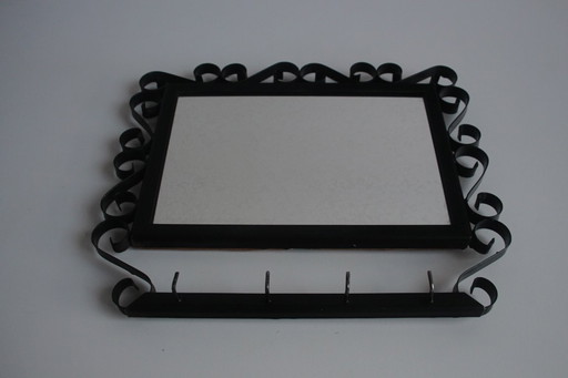 Vintage Metal Wall Mirror with Hooks, 1960's. 