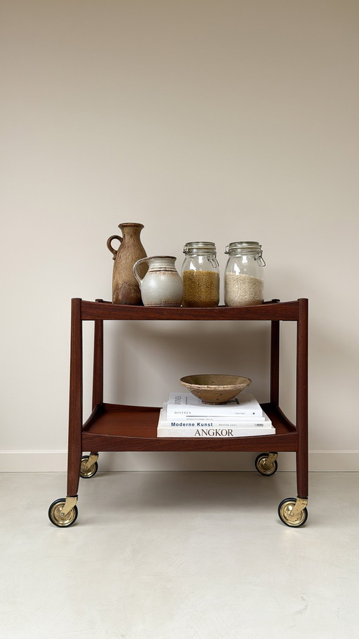 Chariot de service vintage en teck sur roues