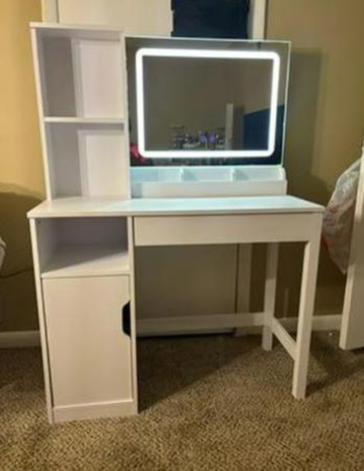 Mainstays Get Ready with Me GRWM Schminktisch mit beleuchtetem Spiegel und Stauraum, W