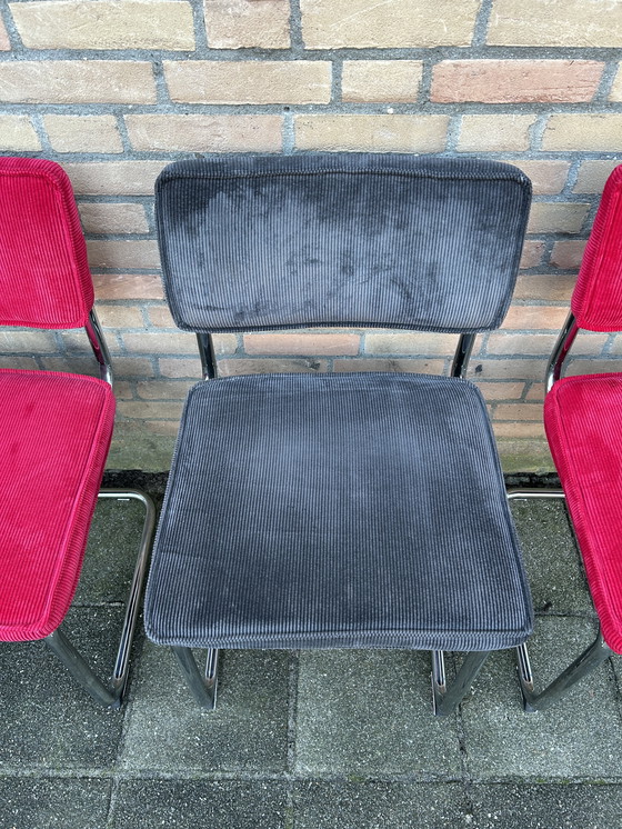 Image 1 of 4 Ribbed Fabric Chairs with Chrome Tubular Frame