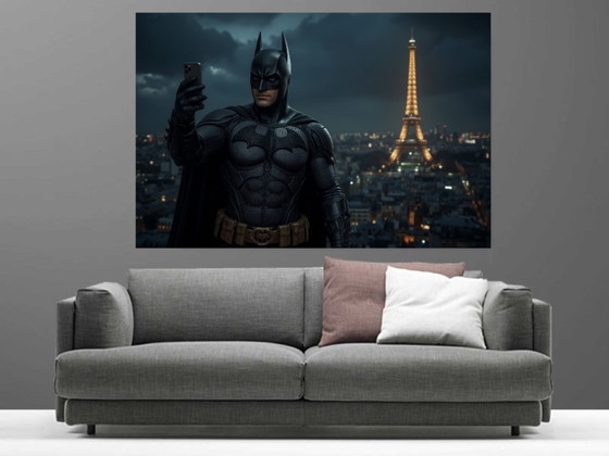 Stampa artistica Batman Selfie Torre Eiffel, Stampe artistiche, Plexiglass, Nero, Modern (foto 3 di 5)