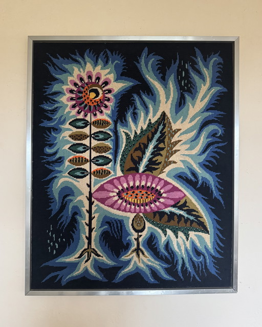 Grande tapisserie fleurs psychédéliques années 60