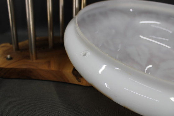 Image 1 of Lámpara de sobremesa contemporánea de madera con pantalla de cristal