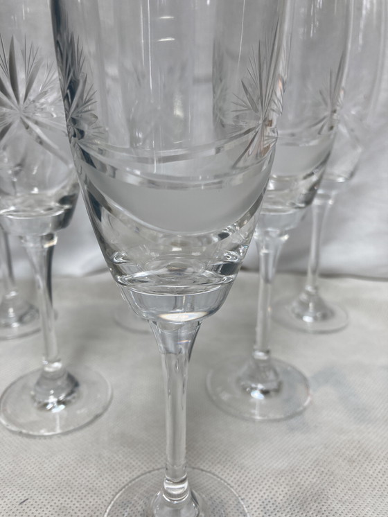 Image 1 of 6 kristallen champagneglazen Tsjechië 90'S