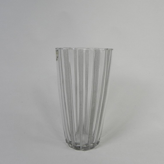 Image 1 of Vase with 12 vertical frosted glass ribs, Verrerie de Fains, 1950s
