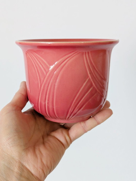 Image 1 of Jardinera de Cerámica de la Alemania Occidental de Mediados de Siglo | Estilo Art Nouveau Rosa Rubor