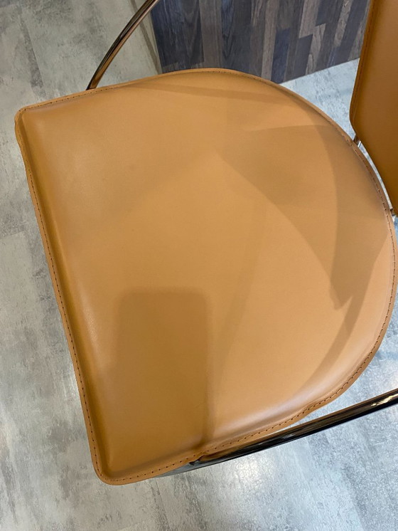 Image 1 of Set di 4 poltrone Linda di Arrben, pelle color cammello, struttura in acciaio cromato, vintage anni '80