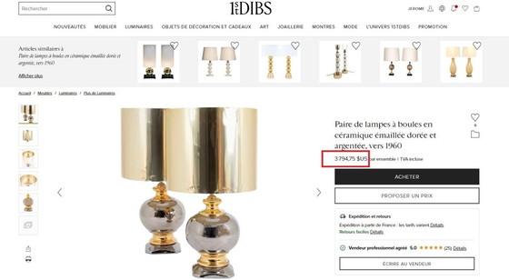 Image 1 of 💎 ✨ Magnifique grande lampe italienne 1960 céramique / or — Esprit Bitossi / Zaccagnini ✨💎