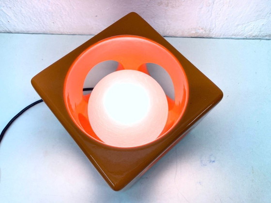 Image 1 of Lampada da tavolo in ceramica arancione a forma di cubo, design Space Age, anni '70
