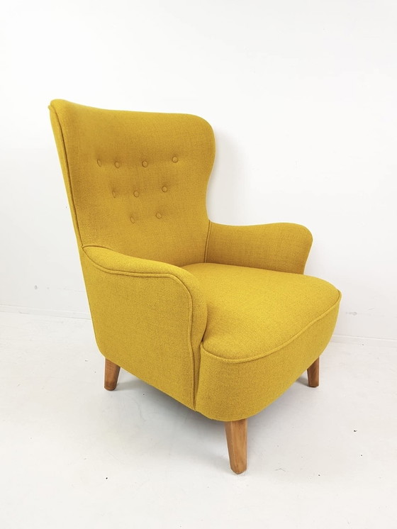 Image 1 of Vintage Artifort Theo Ruth Geel Heren Model | Nieuw Gestoffeerd Wol De Ploeg