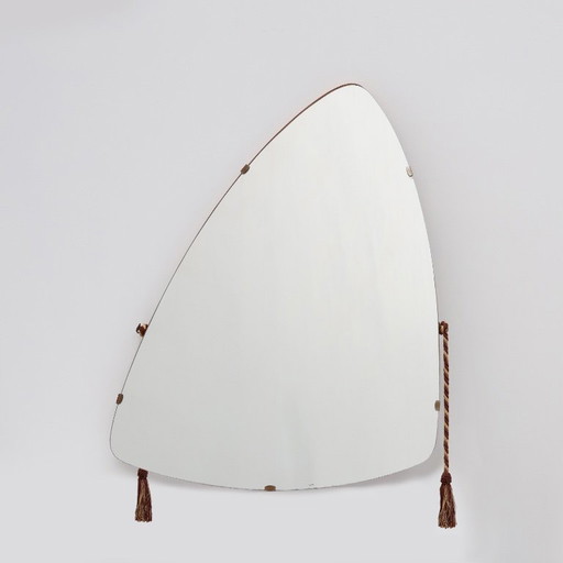 Vintage Organic triangle shaped mirror with wooden back, Belgium 1960s