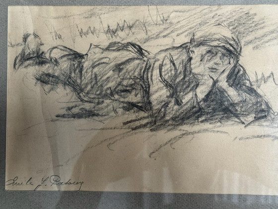 Tekening door Emile J Patoux, Schilderijen & Tekeningen, Papier, Grijs (foto 3 van 5)