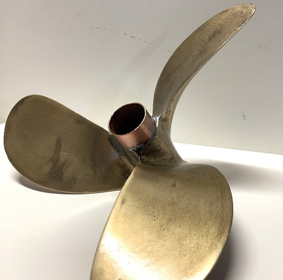 Antique Marine Three-Blade Boat Propeller Solid Bronze Early 1900s Collector, Decorative Objects, Gold (photo 10 of 12)