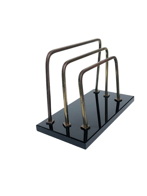Art Deco / Bauhaus Letter Holder, Glass and Brass, 1930s. – Table accessories (photo 11 of 12)