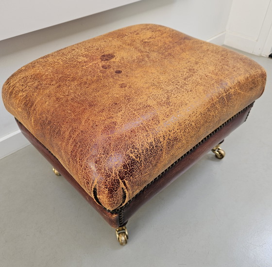 Image 1 of Vintage Hocker (Ottoman) Bruin Schapenleer