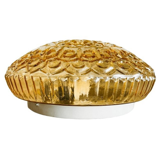 Lampada da soffitto di grandi dimensioni, color ambra, stile carnevalesco, anni '60.
