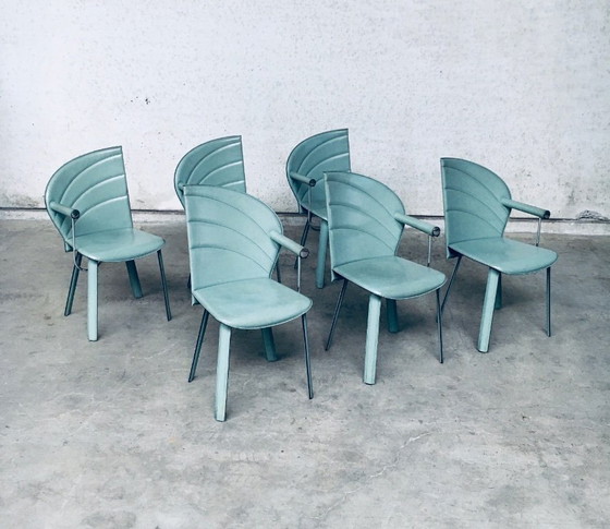 Image 1 of Postmodern Design Leather Dining Chair set by Mario Morbidelli for Naos, Italy 1980's