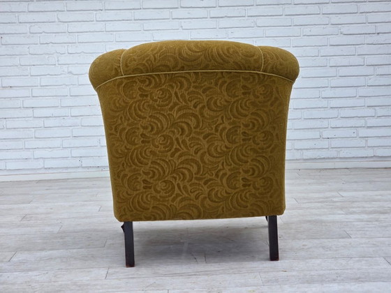 Image 1 of Fauteuil relax danois des années 1950, laine d'ameublement vert clair, bois de chêne.