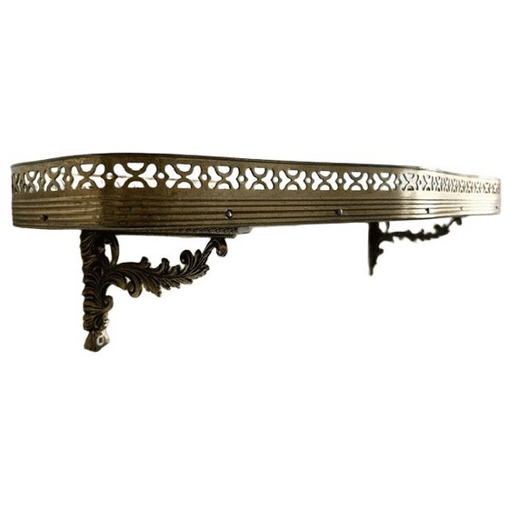 Videoregistratore vintage italiano, tavolino a mezzaluna da parete con intarsi in legno e ottone, anni '50 (photo 7 of 13)