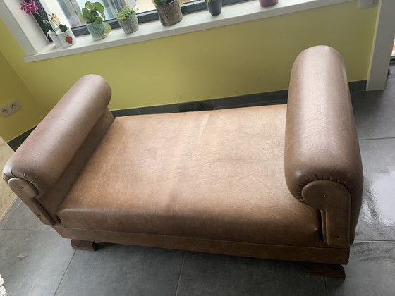 Image 1 of Vintage retro tweezitbank / loveseat in cognac kunstleer