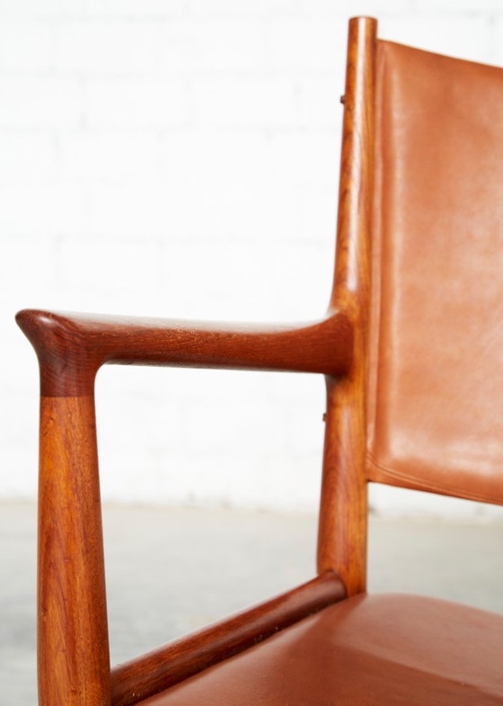 Paar Hans Wegner JH-513 Fauteuils voor Johannes Hansen, Hout, Leer, Bruin, Mid Century Modern (foto 11 van 15)