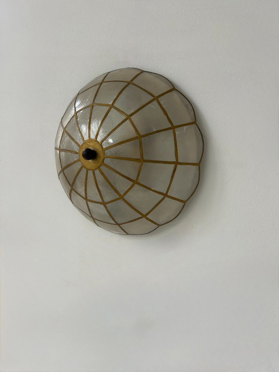 Image 1 of Coppia di applique da parete vintage, madreperla e ottone, Francia, 1980