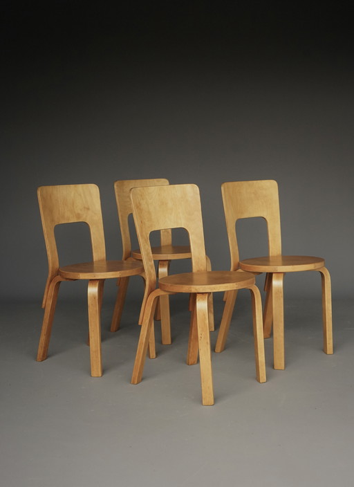 Alvar Aalto model 66 Chairs for Artek. 1940s. Set of 4