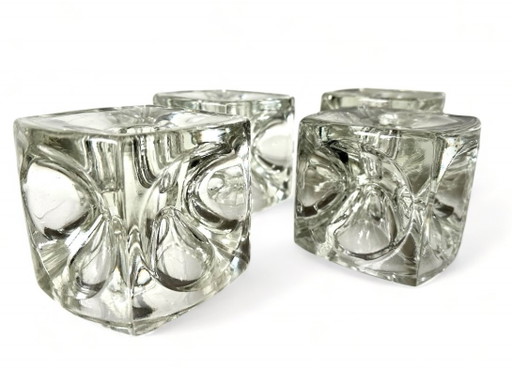 Vintage Rudolf Jurnikl Candlesticks Ice Cube Glass Design Candlesticks