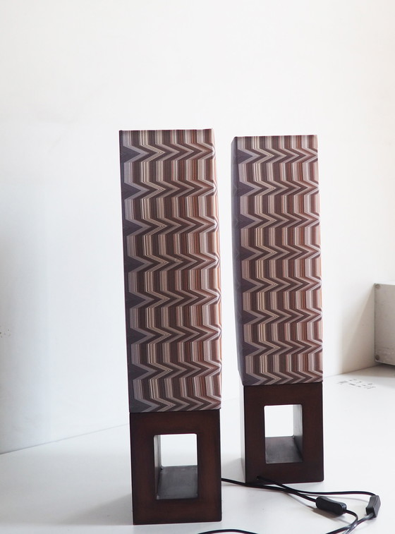 Image 1 of Vintage Wood Table Lamp/ Shadow Missoni Fabric