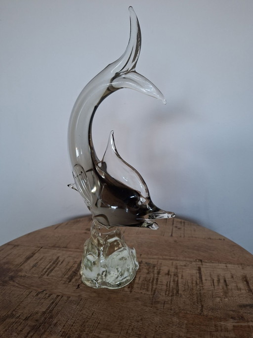 Groot Vintage Glaskunst Sculptuur Zwaardvis / Marlijn – Sommerso (31 cm)