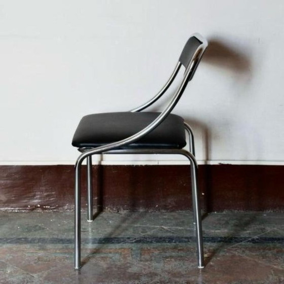 Image 1 of Set di 4 sedie da pranzo vintage cromate, in acciaio cromato e similpelle, Italia, 1970