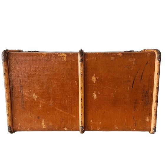 Image 1 of Antique XL canvas trunk with wooden bumpers 1900s