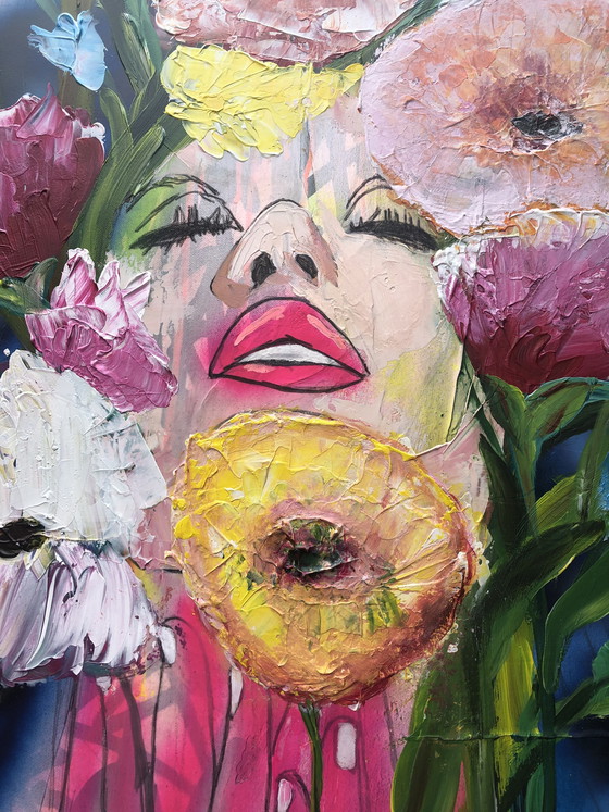 Image 1 of Lilian Frohn - abstract vrouwenportret met bloemen 