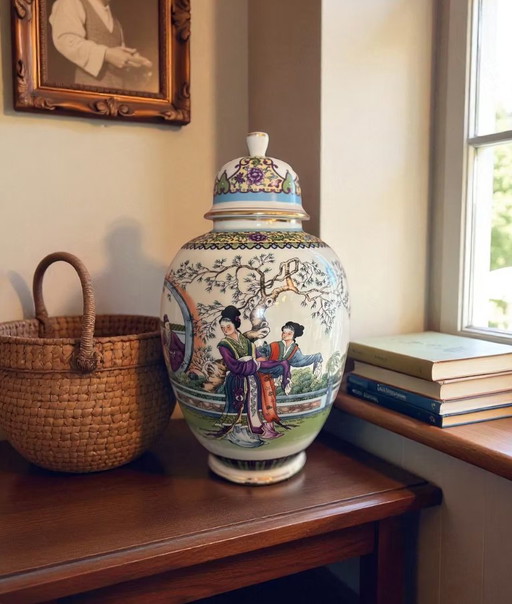 Vase chinois à couvercle peint à la main