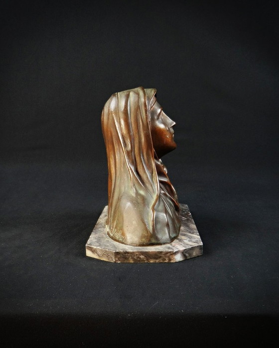 Image 1 of Oscar Ruffony (1874-1946) Büste Tränende Jungfrau Maria Regula auf Marmor Art Deco