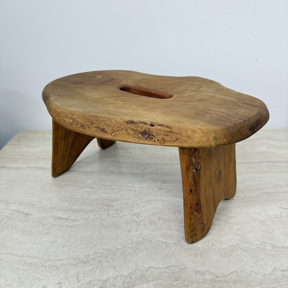 Image 1 of Brutalist Solid Wood Side Table/Stool, 1970s