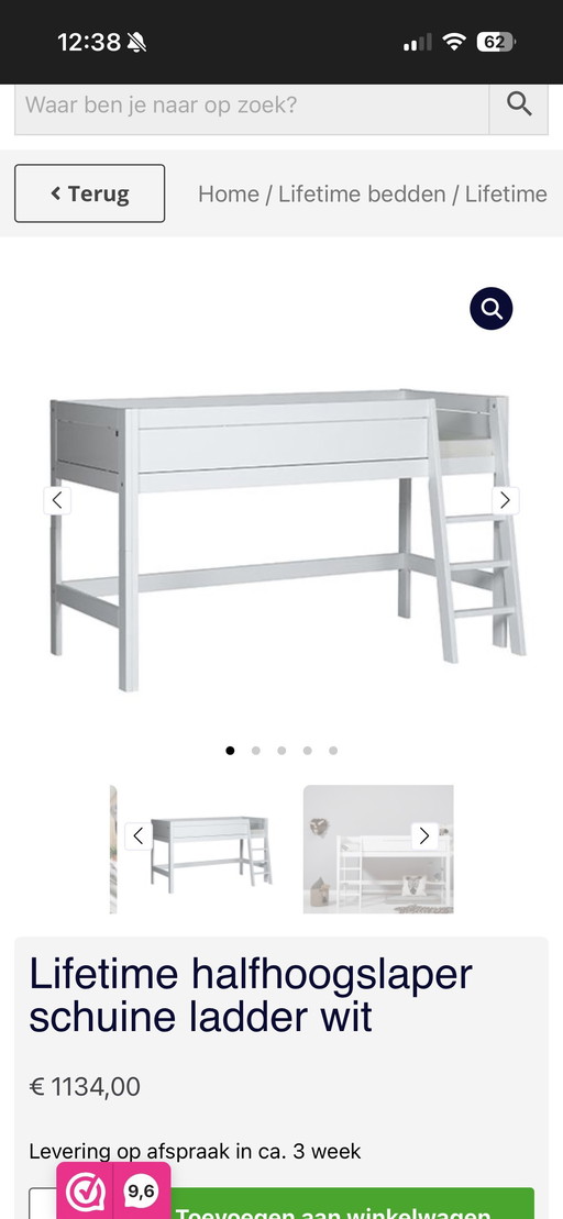 Deens design Lifetime: halfhoogslaper, opbergbox en bedtafeltje + Emma matras met extra hoes + Ikea Lonset lattenbodem