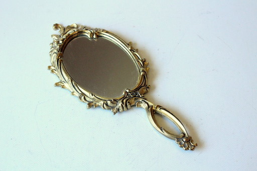 Elegante handspiegel messing make-upspiegel, vintage