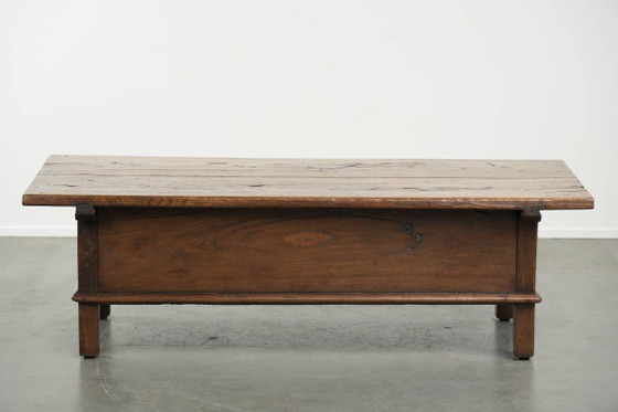 Image 1 of Antique 18th-century Southern European coffee table made of chestnut wood with 2 drawers