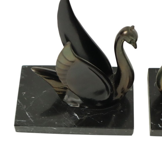 Image 1 of French Art Deco Swan Bookends
