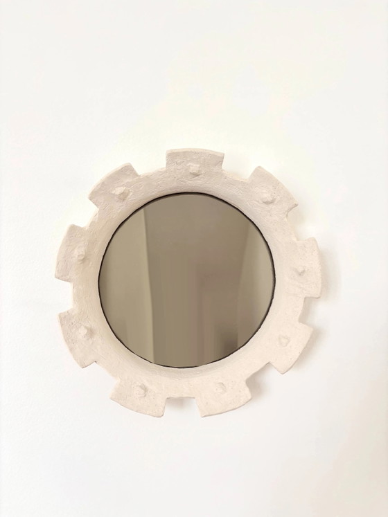 Zeitgenössischer französischer Keramikspiegel, "Gioielli" von Renzo Maar., Glas, Weiß, Brutalist (Foto 2 von 12)