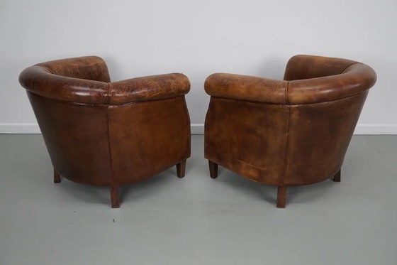 Image 1 of Vintage Nederlandse cognackleurige leren clubfauteuils, set van 2