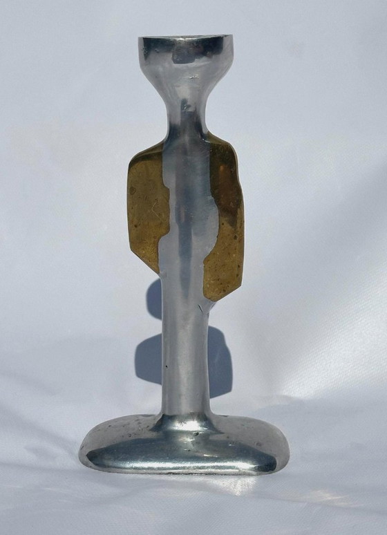 Portacandele scultoreo David Marshall, alluminio e bronzo, Argentato, Design (foto 2 di 6)