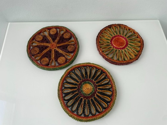 Image 1 of Set of 3 retro wicker coasters